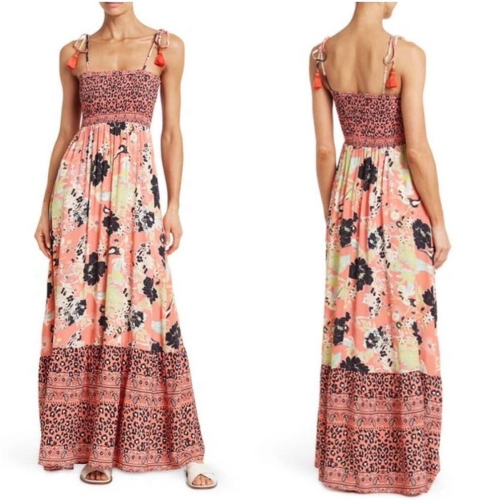 Maaji Coral and Black Floral Maxi Dress size M
